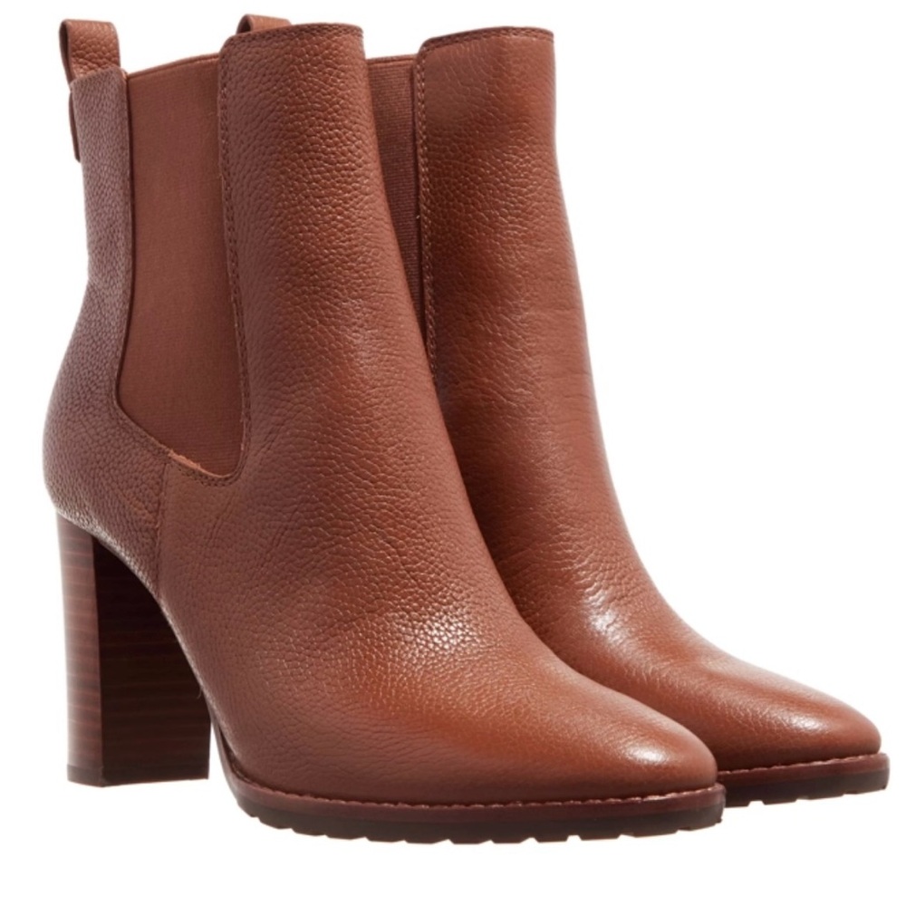 Ralph Lauren Mylah II Polo Tan Tumbled Leather Ankle Boots Size 11 Heel 3.51”